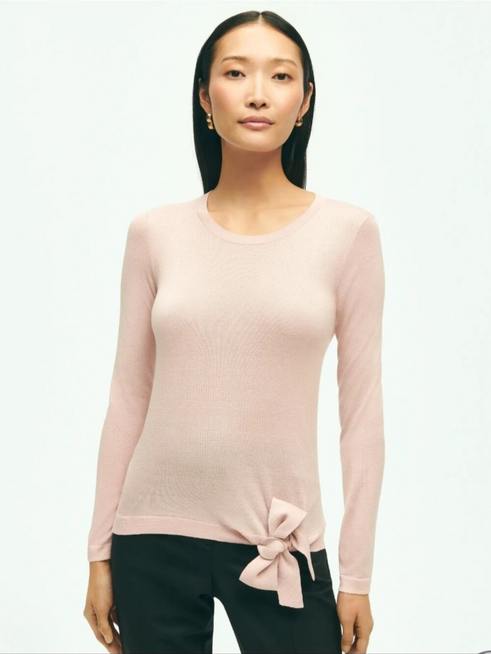 Brooks Brothers Blush Pink Long Sleeve Tie-Hem Sweater XS Business Office